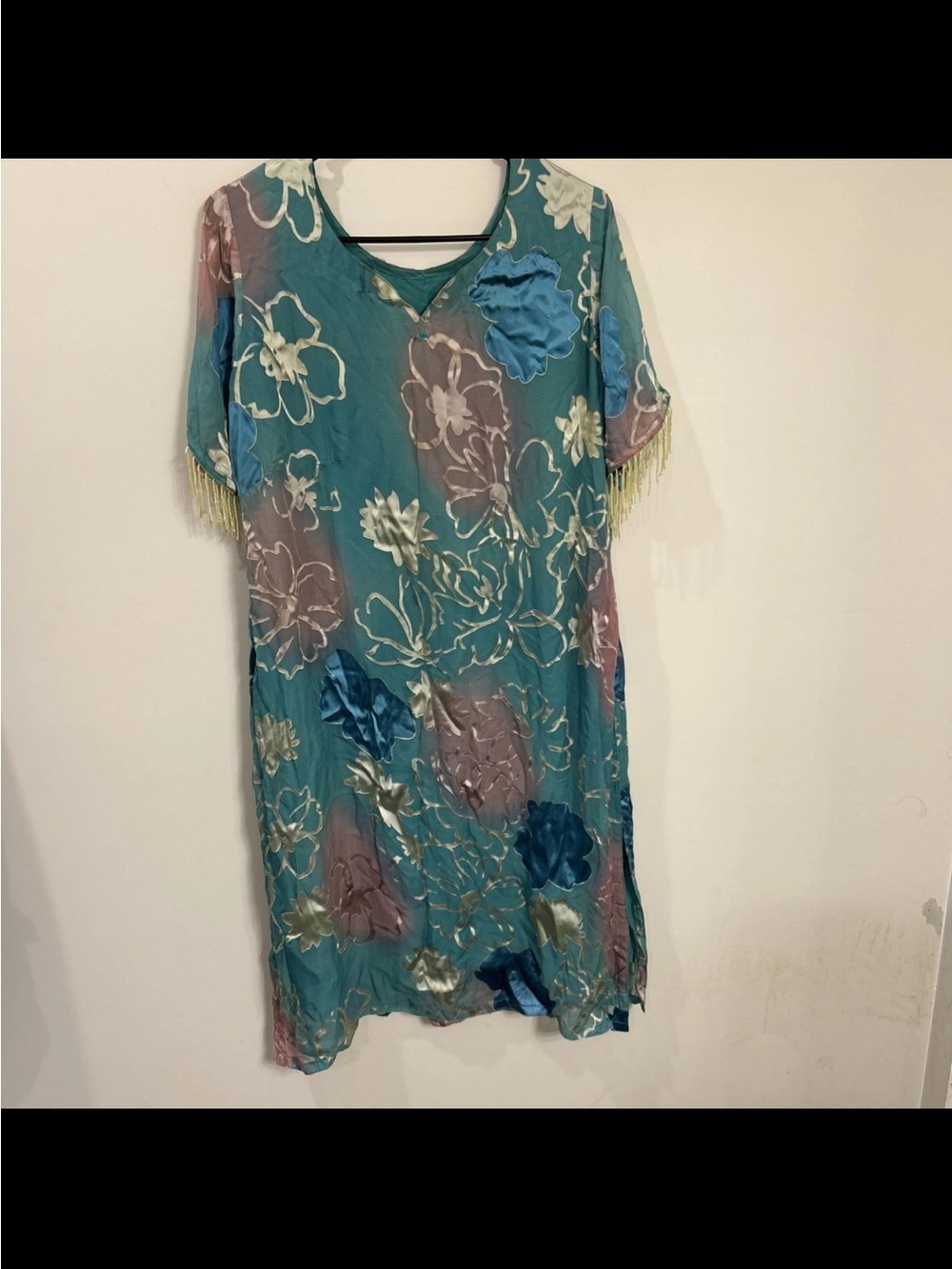 Pakistani Silk Floral Beaded Dress with side slit.  No tags.  Fits like US large